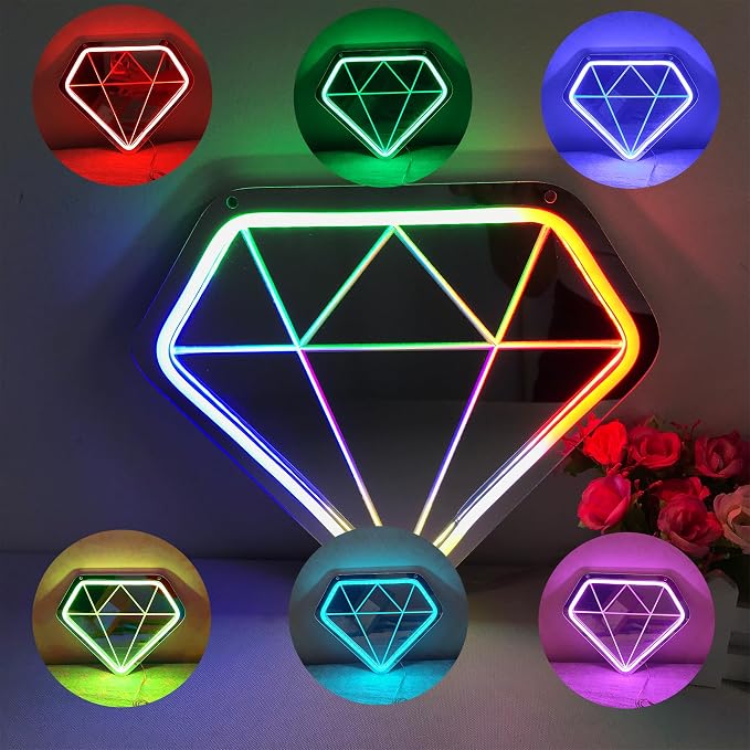 Diamond Neon Sign Shining Led Neon Sign Shop Decoration Colorful LED Neon Sign Bluetooth Wireless Adjustment Neon Sign For Shop,Bar,Room,Home,Office Decoration