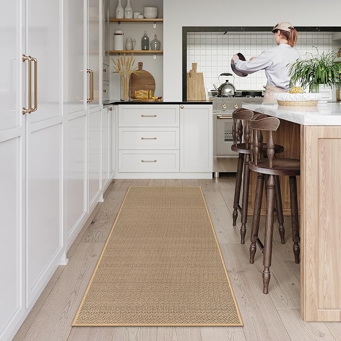Lahome Noe Farmhouse Kitchen Runner, 2x5 Entryway Runner Rug Non Slip for Entryway Indoor Washable Carpet for Hallway Neutral Rug Runner Kitchen Mats for Floor Entry Bathroom, Beige