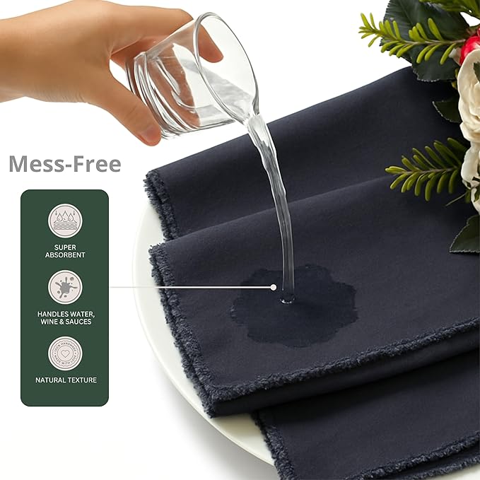 Palisa Premium Cotton Dinner Napkins Set of 4 | Steel Grey Frayed Edge Rustic Farmhouse Table Linen | Soft Washable Long Lasting Durable Cloth Serviettes for Wedding Dining Decor 18x18 Inch