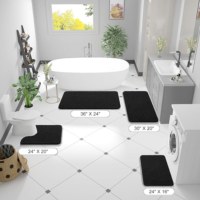 OLANLY Large Bathroom Rugs 40x32, Extra Soft Absorbent Chenille Bath Rugs, Rubber Backing Quick Dry, Machine Washable Bath Mats for Bathroom Floor, Tub and Shower, Home Decor Accessories, Black