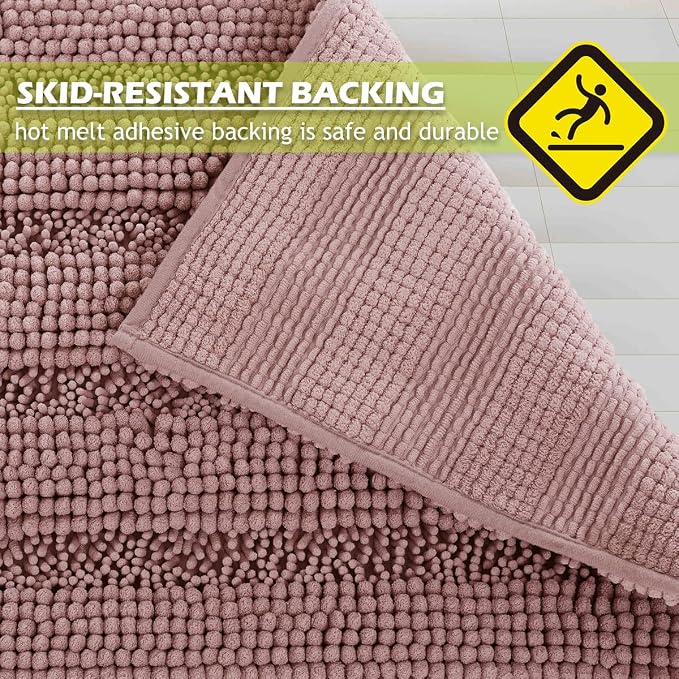 KGORGE Bath Mat for Bathroom - Super Soft Shower Rug Washable Absorbent Non-Slip Quick Drying Chenile Bathtub Floor Carpet, Light Purple, 70" x 24", 1 Piece
