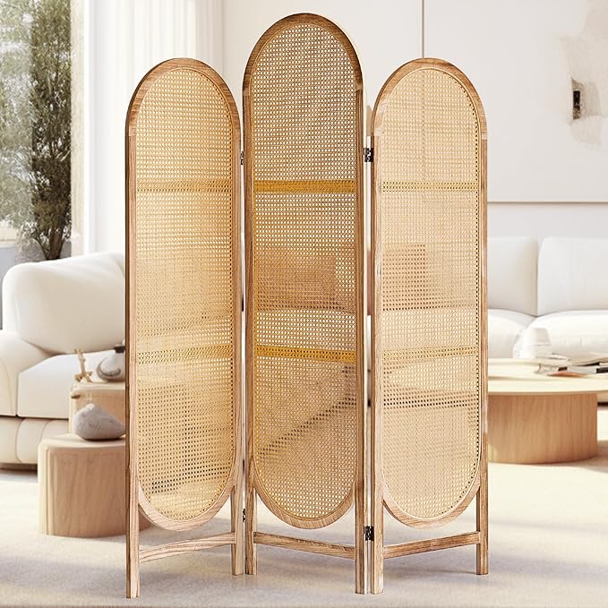 Room Divider 3 Panels, Hand-Woven Rattan Room Divider Wall, Foldable Wood Divider Screen, Creative Divider Wall, Folding Privacy Screens, Unique Design Privacy Divider Panel (Natural)