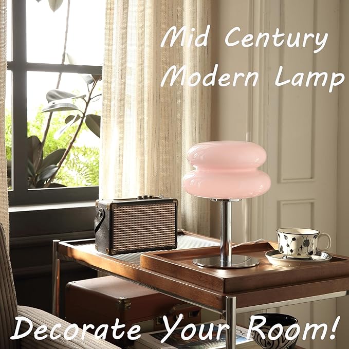 Glivpny Mushroom Lamp Table Lamp for Night Stands,Mid Century Modern Desk Lamps for Bedroom, Vintage Dimmable Bedside Small Cute Lamps, Cool Aesthetic House Warming Gifts New Home Decor (Pink)