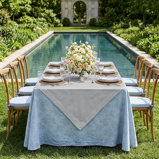 Solino Home Linen Tablecloth 52 x 52 Inch - 100% Pure Linen Silver Cloud Square Tablecloth - Fete, Machine Washable Table Throw