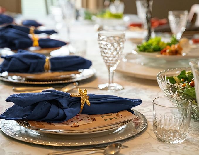 50 Pack Navy Blue Handmade Cloth Napkins 16 x 16 Inch Cotton Linen Napkins with Fringe, Washable and Reusable Napkins, Soft Rustic Boho Fringe Cloth Napkins for Dinners,Parties, Wedding