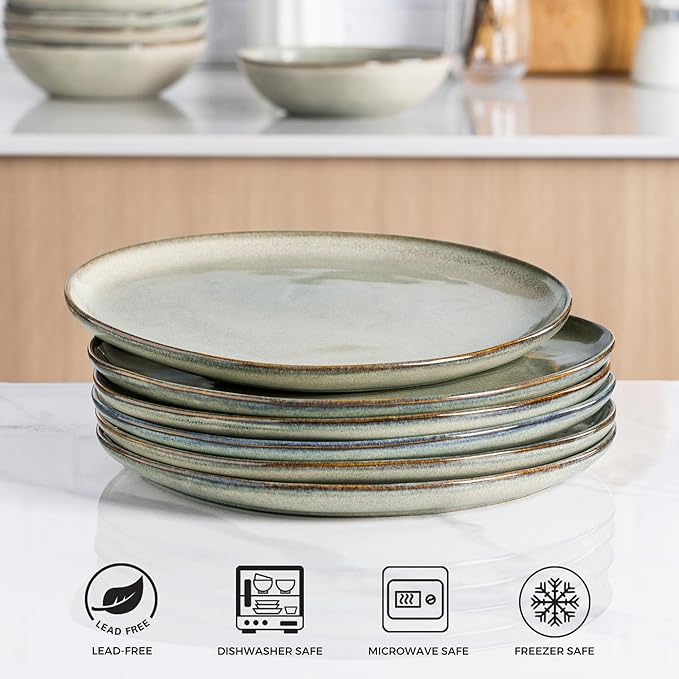 AmorArc Ceramic Dinner Plates Set of 6,10.5 Inch Handmade Reactive Glaze Stoneware Plates,Rustic Shape Dinnerware Dish Set for Kitchen,Microwave & Dishwasher Safe,Scratch Resistant-Reactive Color