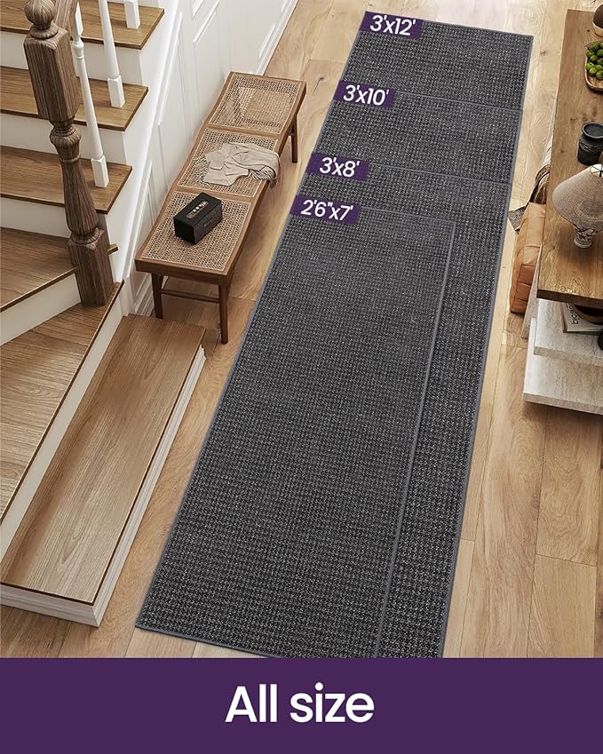 DEXI Hallway Runner Rug Hallway 3x10, Non Slip Low Pile Entryway Rug Runners with Rubber Backing, Dirt Trapping Hallways Floor Carpet for Indoor Hall Kitchen Bedroom Bathroom Laundry Room, Dark Grey