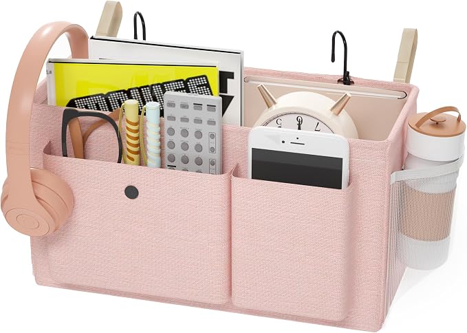 Edudif Bedside Caddy Bedside Organizer with Fixed Straps & Water Bottle Holder, Bunk Bed Caddy ideal for Home, Dorm, Hospital, Crib, Versatile Bedside Storage Solution