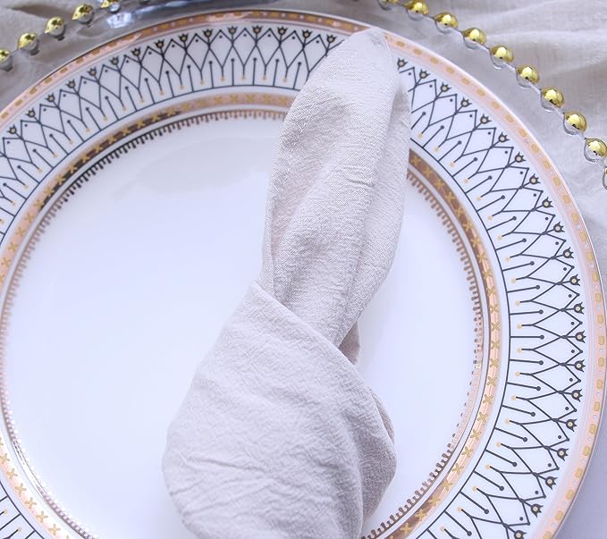 Dinner Cloth Napkins Bulk,100% Soft Cotton Linen Napkins,Washable Napkins with Hemmed Edges for Weddings Decorations,Family Event Parties,16”*16” (Natural, 12 Pack)