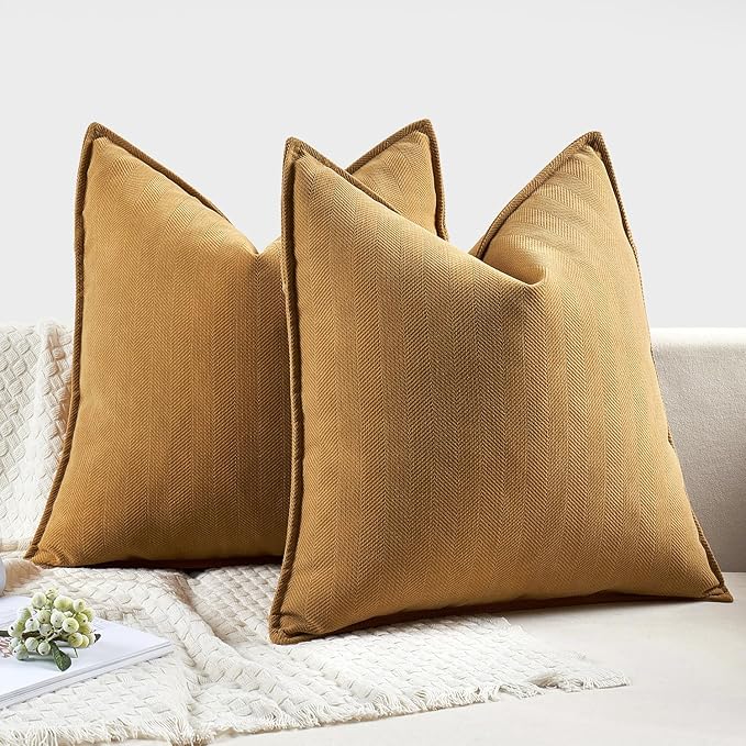 MIULEE Pack of 2 Mustard Yellow Decorative Pillow Covers 16x16 Inch Soft Chenille Luxurious Couch Throw Pillows Farmhouse Cushion Covers with Elegant Design for Sofa Bedroom Living Room Spring Decor