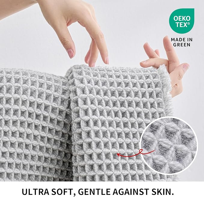 Disolla Waffle Bath Mat, Non Slip Absorbent Bathroom Runner Rug, Washable Quick Dry Ultra Soft Long Bathroom Floor Mat, Large Grey & White Bath Rug for Tub Shower, 24''x70''