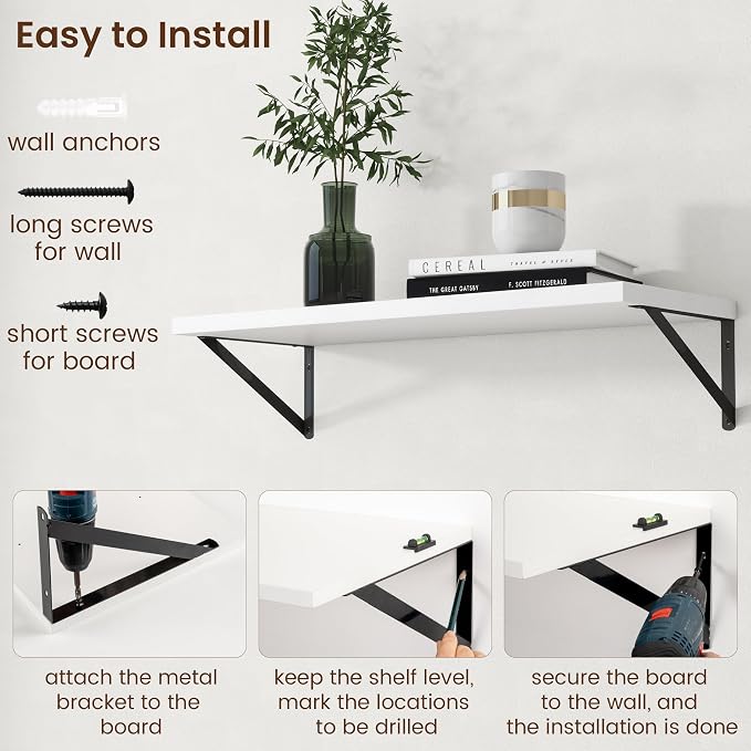 Axeman Deep Floating Shelves - 30 Inch White Floating Shelves Set of 2-12 Inch Deep Wood Wall Shelves for Living Room Bathroom Kitchen
