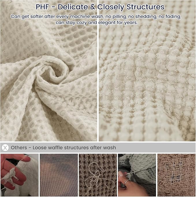 PHF 100% Cotton Waffle Weave Family Blanket Oversized King 120"*120",Pre-Washed Lightweight Breathable for Spring Summer,Machine Washable,10'x 10' Huge Extra Large Big,Home Decoration Gift-Linen/Stone