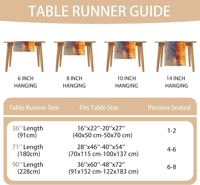 Orange and Blue Table Runner Modern Abstract Messy Rust Painting Linen Dresser Runner Vintage Farmhouse Style Table Decor for Kitchen Dining Wedding Coffee Home Party (13"x 90", Orange)