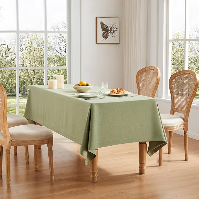 ZeeMart Basic Linen Textured Table Cloth, 52 x 70 Inch Sage Green, Farmhouse Style Green Rectangle Tablecloth, Wrinkle Resistant Washable Heavy Weight TableCloths