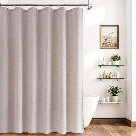 Naturoom Extra Long Linen Shower Curtain 90 Inch Long Shower Curtains Set with Hooks for Bathroom Boho Farmhouse Fabric Neutral Cloth Modern Cottage Core Waterproof,White
