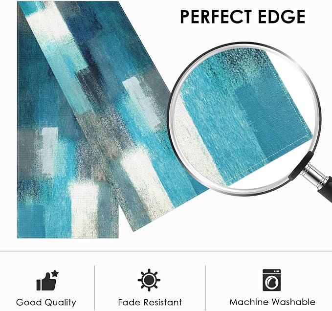 Emvency Farmhouse Table Runner, Modern Teal and Grey Abstract Art Painting for Kitchen Coffee Table Family Dinners Holiday Parties Wedding Events Decor(13x108 inch)