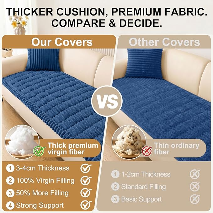 Smiry Couch Cover for Dogs Washable, Non Slip Fuzzy Pet Couch Covers for 3 Cushion Sofa Pet Friendly, Thick Soft Sofa Slipcovers Cushion Protector (Navy Blue, 27.6" x 70.9")