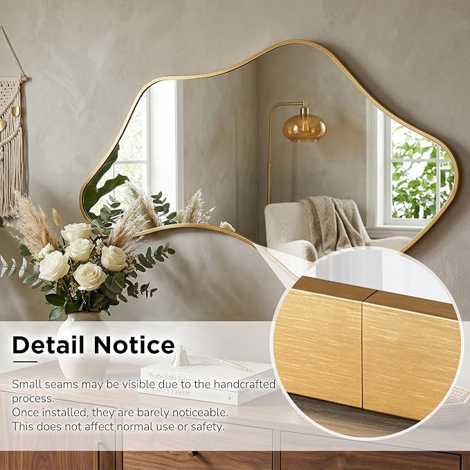 Asymmetrical Wall Mirror, Irregular Shaped Frameless Vanity Mirror, Modern Decorative Mirror for Entryway, Living Room, Bathroom
