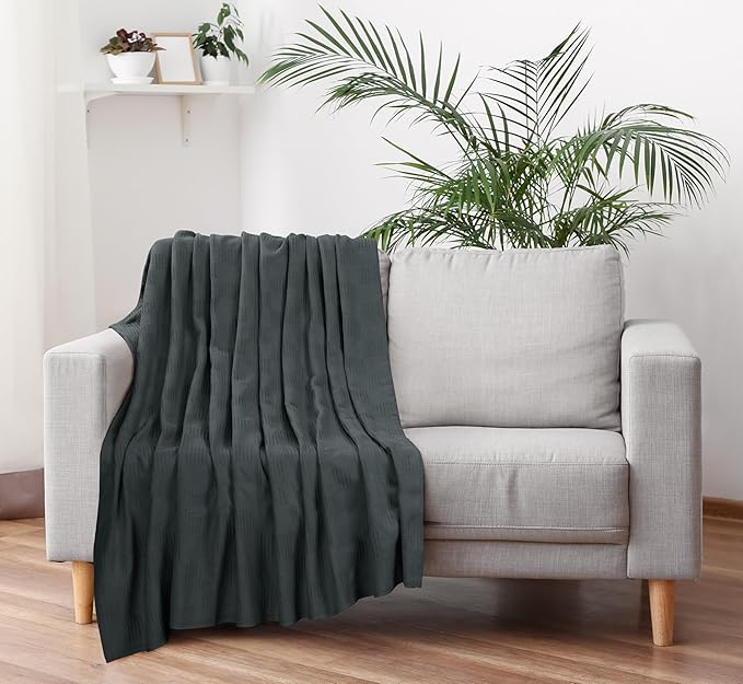 Utopia Bedding 100% Cotton Thermal Blanket Smoke Gray King Size Soft, Lightweight, Breathable, Cozy Spring and Summer Blankets for Bed, Home Room Decor Gifts for Women and Men (90x108 Inches)