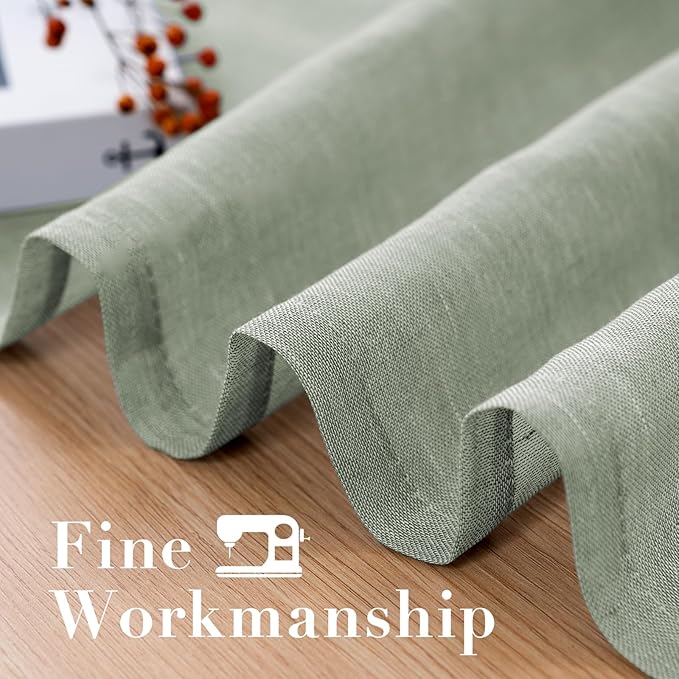 H.VERSAILTEX Linen Curtains Natural Linen Blended Curtain Panels for Living Room/Light Reducing Linen Semi Sheer Curtains 54 inch Length 2 Panels Set Nickel Grommet Window Panels, Sage
