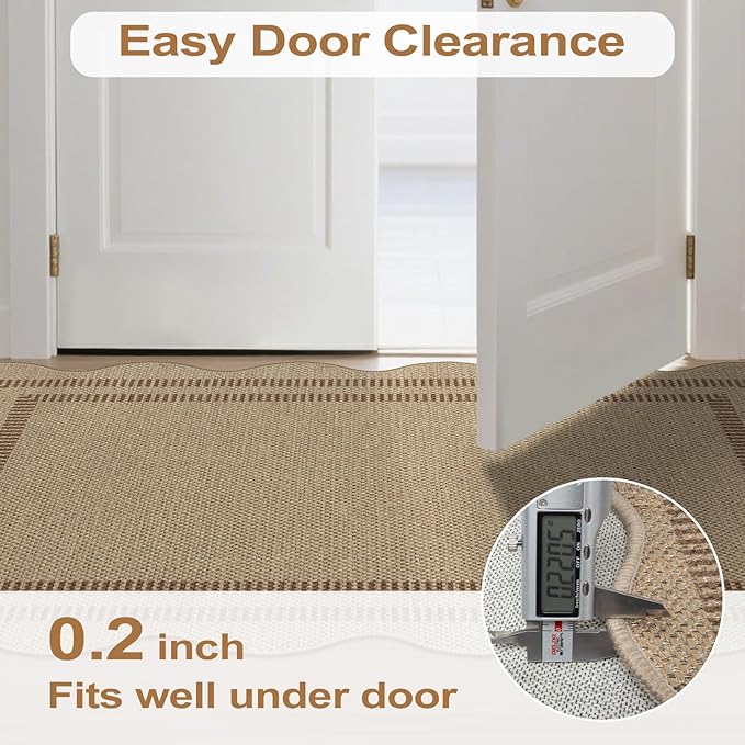 Scalloped Easy Jute 2.6x8 Kitchen Runner Rug, Washable Rugs for Entryway Non Slip Outdoor Indoor Long Rug, Farmhouse Morden Carpet for Hallway Bedroom
