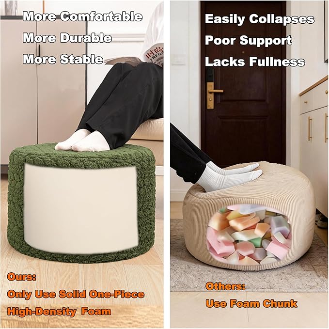 Round Pouf Ottoman 20 x 20 x 14 Inches Boho Poof Home Decor Floor Pouffe Ottoman Foot Rest for Couch Sofa Bean Bag Chairs Living Room Bedroom (Green)