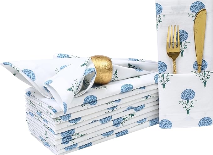 Bedding Craft Printed Dinner Napkins Set of 12 – 18x18 Mushroom Design with 1" Fold – Durable Stylish Fabric Napkins for Dining, Table Décor & Everyday Use