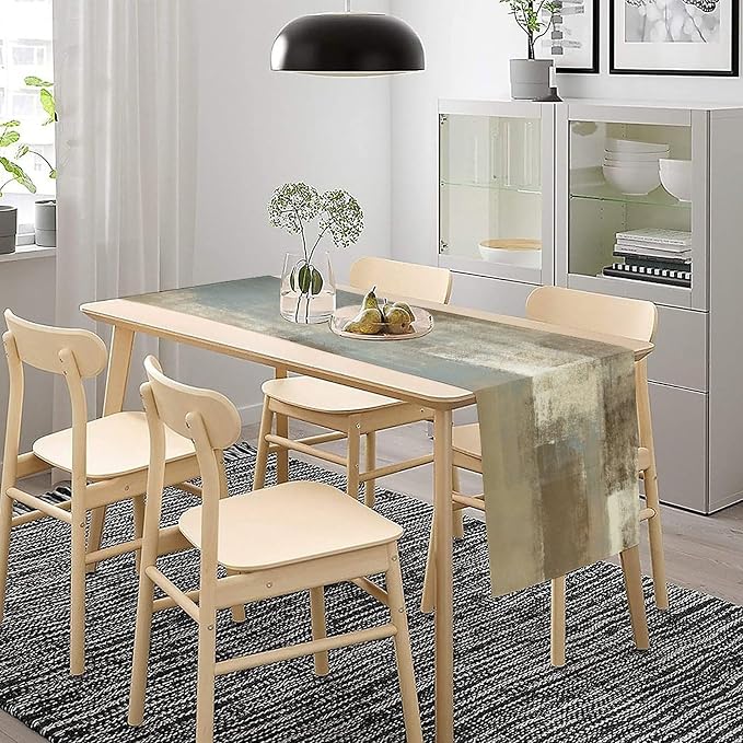 Grey and Beige Abstract Art Contemporary Table Runner,Modern Neutral Decorative Pattern Table Runner for Coffee Table Dining Room Table Bedroom Party Holiday Decor 13x60inch