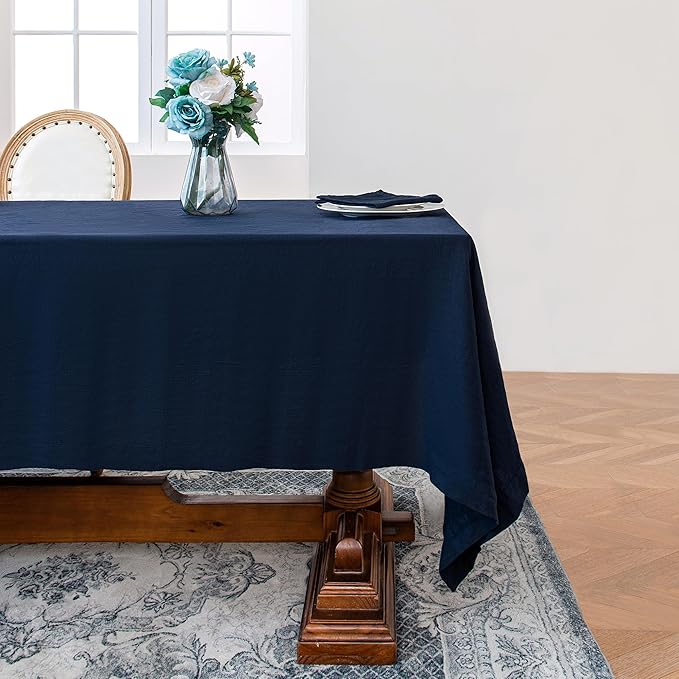 Linen World Linen Tablecloth,100% French Linen Navy Tablecloth 120" x 60" Inch,Washable Rectangular Tablecloth for Dining,Outdoor,Weddings and Restaurants,Decorative Thanksgiving Christmas