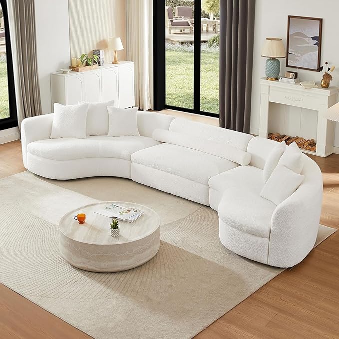 Round Coffee Table for Living Room Circle Coffee Table Faux Marble Pattern Coffee Table Modern Drum Center Table for Apartment, No Need Assembly (Travertine Fiberglass 39.37'')