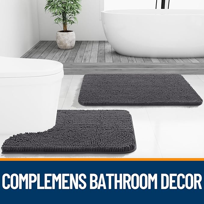 OLANLY Bathroom Runner Rugs 47x20, Soft Absorbent Chenille Bath Rugs, Rubber Backing Quick Dry, Machine Washable Long Bath Mats for Bathroom Floor, Tub and Shower, Home Decor Accessories, Dark Grey