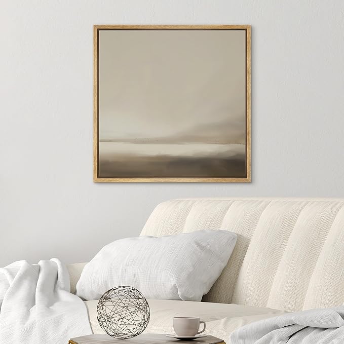 SIGNWIN Framed Canvas Print Wall Art Abstract Horizon Painting in Beige and Brown Tones Illustrations Modern Art Decorative Minimal Calm/Zen for Living Room, Bedroom, Office - 24"x24" Natural