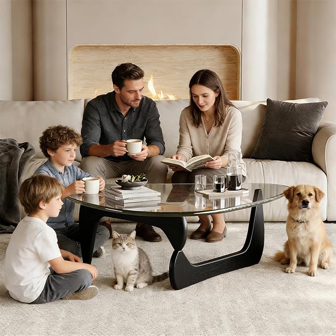 Morden Glass Coffee Table, Oval Center Table with Tempered Glass Top for Living Room, Small Spaces, Apartment, Office