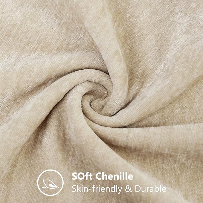 decorUhome Chenille Beige Throw Pillow Covers 22x22 Inch Set of 2, Decorative Soft Couch Pillow Covers Solid Dyed Accent Farmhouse Neutral Square Pillow Cases for Sofa