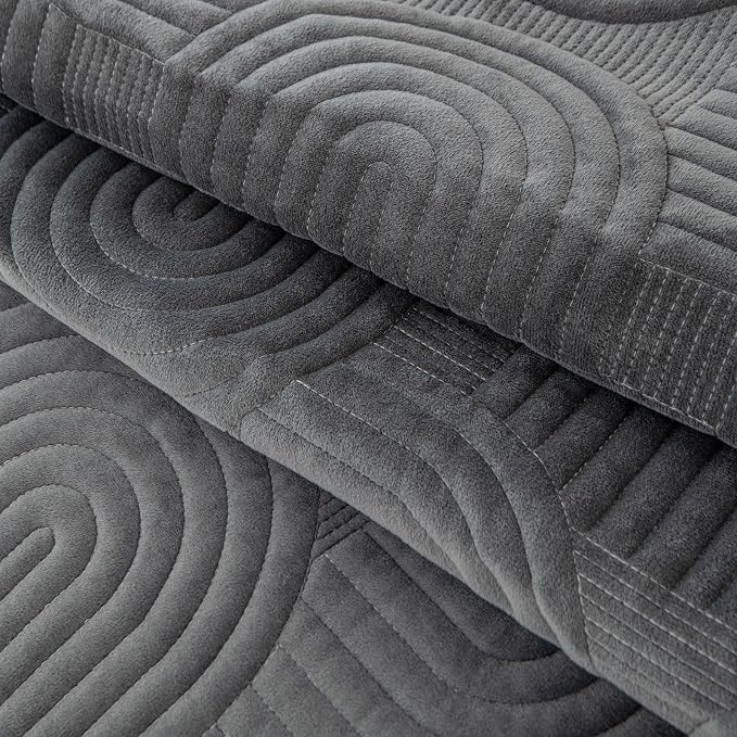Soft Plush Geometric Quilted Couch Sofa Cover Boho Non Slip Fuzzy Sectional Couch Cover Solid Color Washable Sofa Slipcover Furniture Protector for Kids Dogs Cats (Dark Grey,43"x70")