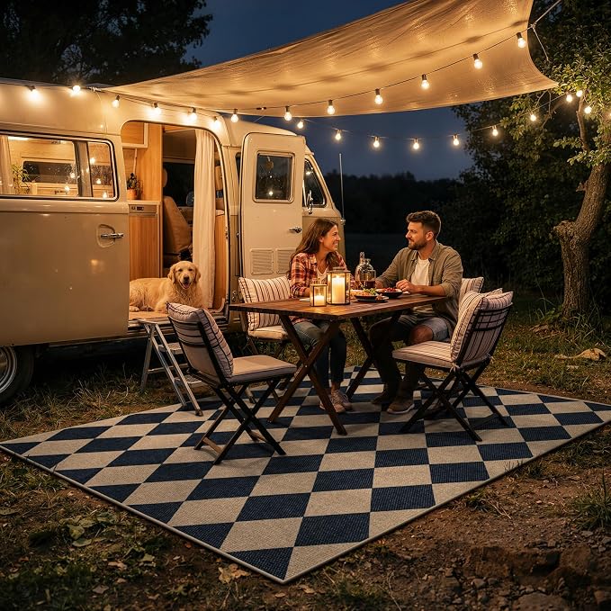 Lahome Checkered Easy Jute 5x7 Area Rugs, Washable Outdoor Patio Rug for Living Room Diamond Indoor Outdoor Carpet, Farmhouse Geometric Non Slip Black Carpet for Backyard Dining Room