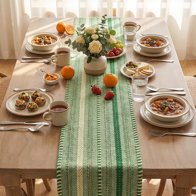 Artoid Mode Emerald Farmhouse Woven Table Runner, Seasonal Holiday Rustic Kitchen Dining Table Decoration for Home Party Decor 12x72 Inch