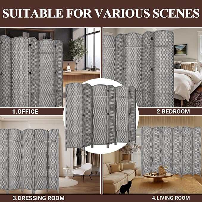 HALLYBEE Room Divider, Room Dividers and Folding Privacy Screens, 16in Privacy Screen, 6 Panel Temporary Wall Partitions, 6ft Space Separation Panel Screen, Grey