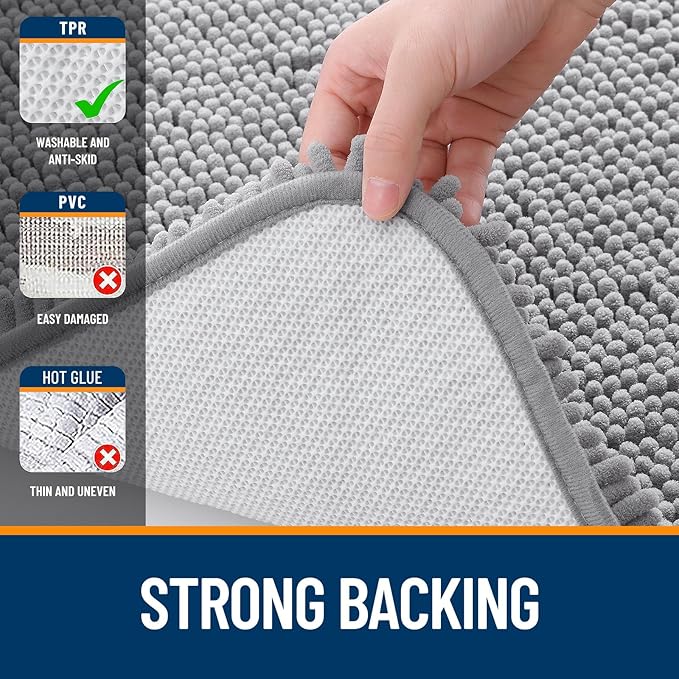 OLANLY Bathroom Rugs 34x21, Extra Soft Absorbent Chenille Bath Rugs, Rubber Backing Quick Dry, Machine Washable Bath Mats for Bathroom Floor, Tub and Shower, Home Decor Accessories, Grey