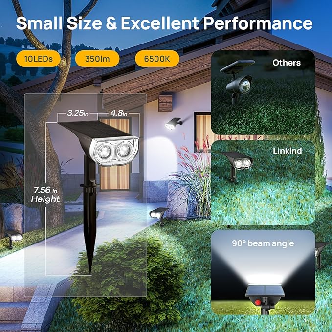 Linkind Solar Lights Outdoor StarRayS, Bright Solar Spot Lights Outdoor, IP65 Waterproof Spotlights for Garden Yard Landscape Walkway Patio Tree (Daylight, 10 Pack)