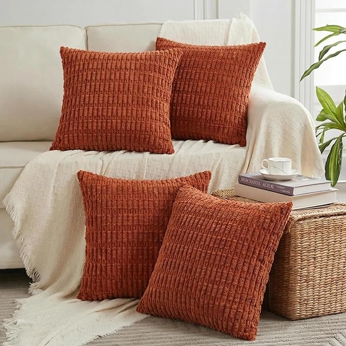 Fancy Homi 4 Packs Decorative Throw Pillow Covers for Living Room Couch Bed, Modern Farmhouse Boho Home Décor Accent Cushion Case, 22" x 22", Burnt Orange