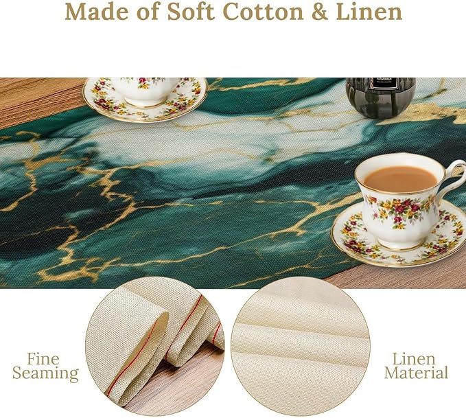 Marble Table Runner,Modern Luxury Abstract Art Teal Marble Texture Pattern Table Runner for Coffee Table Dining Room Table Bedroom Party Holiday Decor 13x90inch
