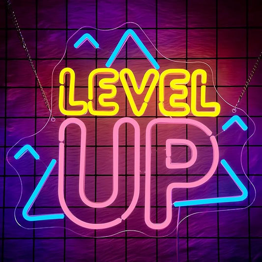 Game Room Decor, Level Up Neon Sign for Wall Decor, Gaming Accessories, Game USB Powered Dimmable LED Sign for Teenage Boy Man Cave Decor, 11.93" × 13.78"