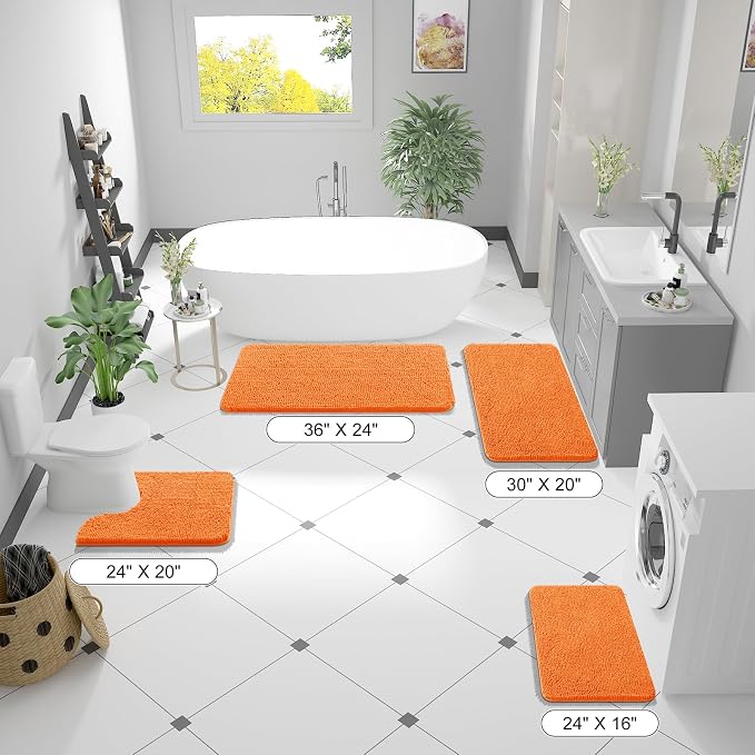OLANLY Large Bathroom Rugs 44x32, Extra Soft Absorbent Chenille Bath Rugs, Rubber Backing Quick Dry, Machine Washable Bath Mats for Bathroom Floor, Tub and Shower, Home Decor Accessories, Orange