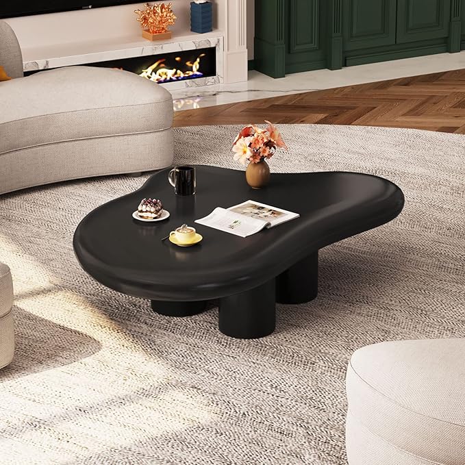 Guyii Cloud Coffee Table, Cute End Table, Modern Coffee Table, Black Cartoon Coffee Tables, Irregular Indoor Tea Table for Living Room with 4 Legs, 46.06"
