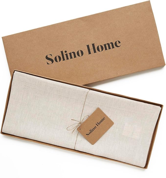 Solino Home Linen Table Runner 48 Inches - 100% Pure Linen Light Natural Table Runner 14 x 48 Inch Ideal for Dresser and Coffee Tables - Summer - Athena