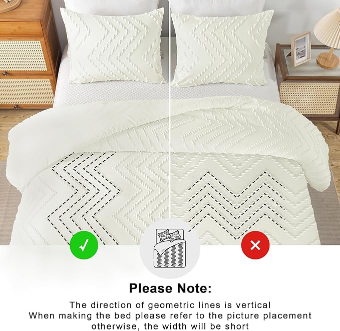 Andency Ivory California King Comforter Set, Boho Cal King Soft Warm Tufted Neutral Bedding Comforter Sets, 3 Pieces Cali King Aesthetic Chevron Farmhouse Cute Bohemian Textured Bedding Set