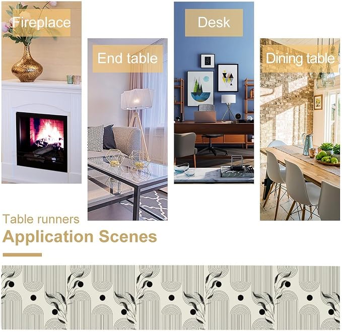 YCness Boho Mid Century Modern Table Runner Black White Dining Table Decor for Party Holiday Bedroom Living Room Kitchen Cool Grey Abstract, 13x70 Inch