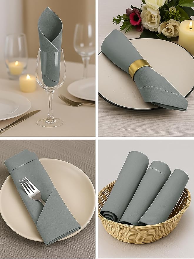 Cotton Cloth Napkins Set of 12, 18x18 Cloth Dinner Napkin Washable, Soft, Reusable Napkins for Wedding, Parties, Christmas, Thanksgiving, Everyday Use (Silver) - ALPHA Living HOME